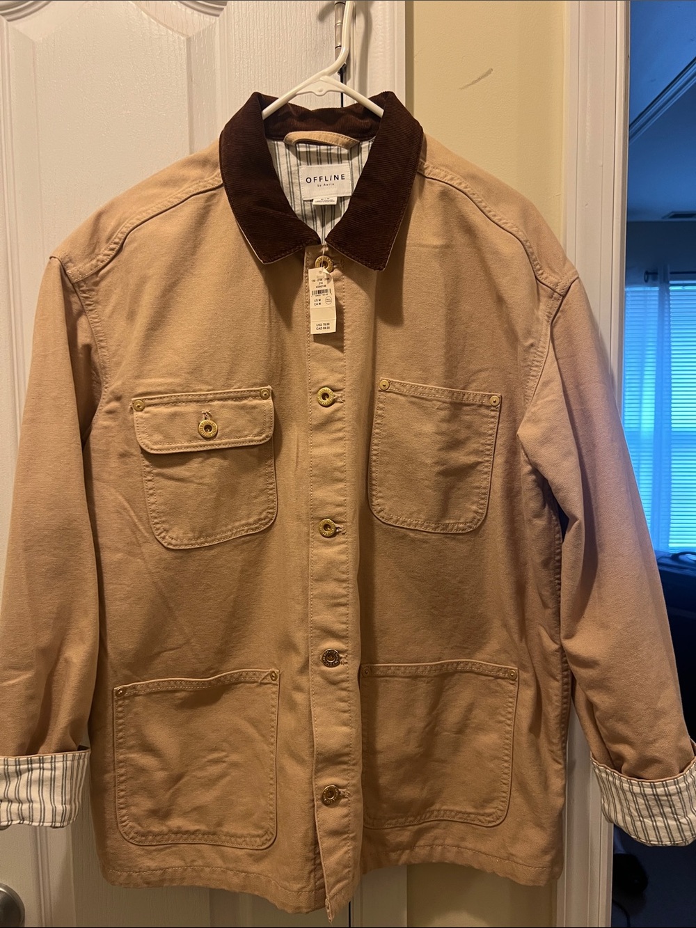 Aerie offline Tan Barn Jacket with Dark Brown Corduroy Collar